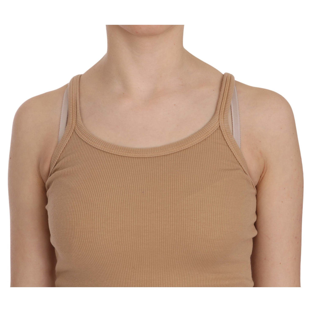PINK MEMORIES Beige Sleeveless Spaghetti Strap Tank Blouse