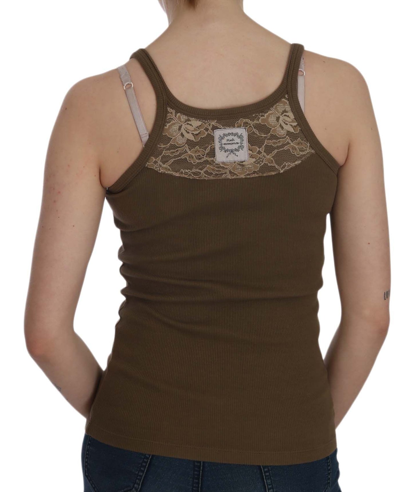PINK MEMORIES Brown Sleeveless Spaghetti Strap Blouse Top PINK MEMORIES