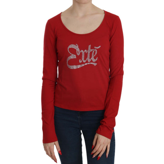 Exte Red Crystal Embellished Long Sleeve Blouse Exte