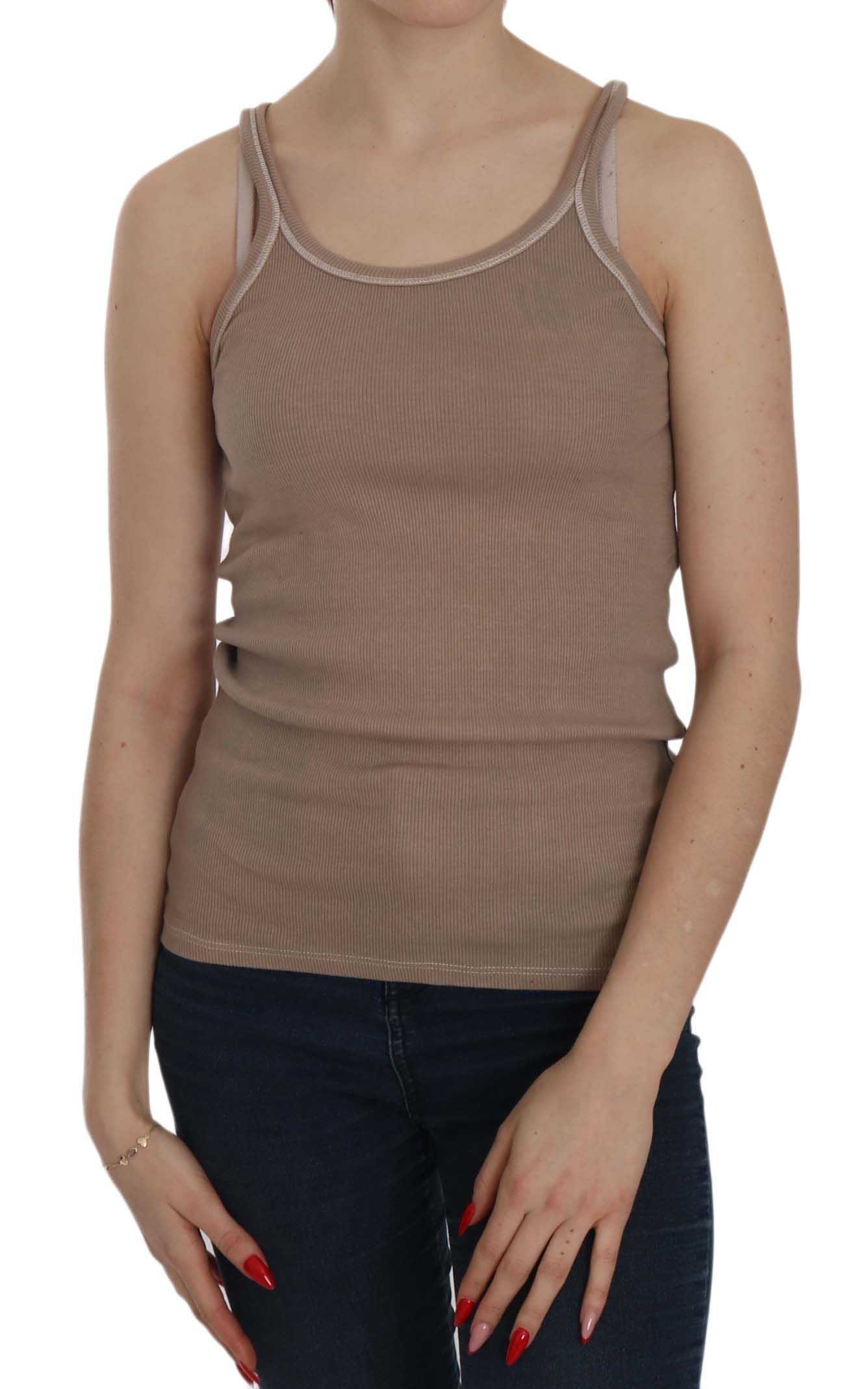 PINK MEMORIES Brown Sleeveless Spaghetti Strap Tank Blouse PINK MEMORIES