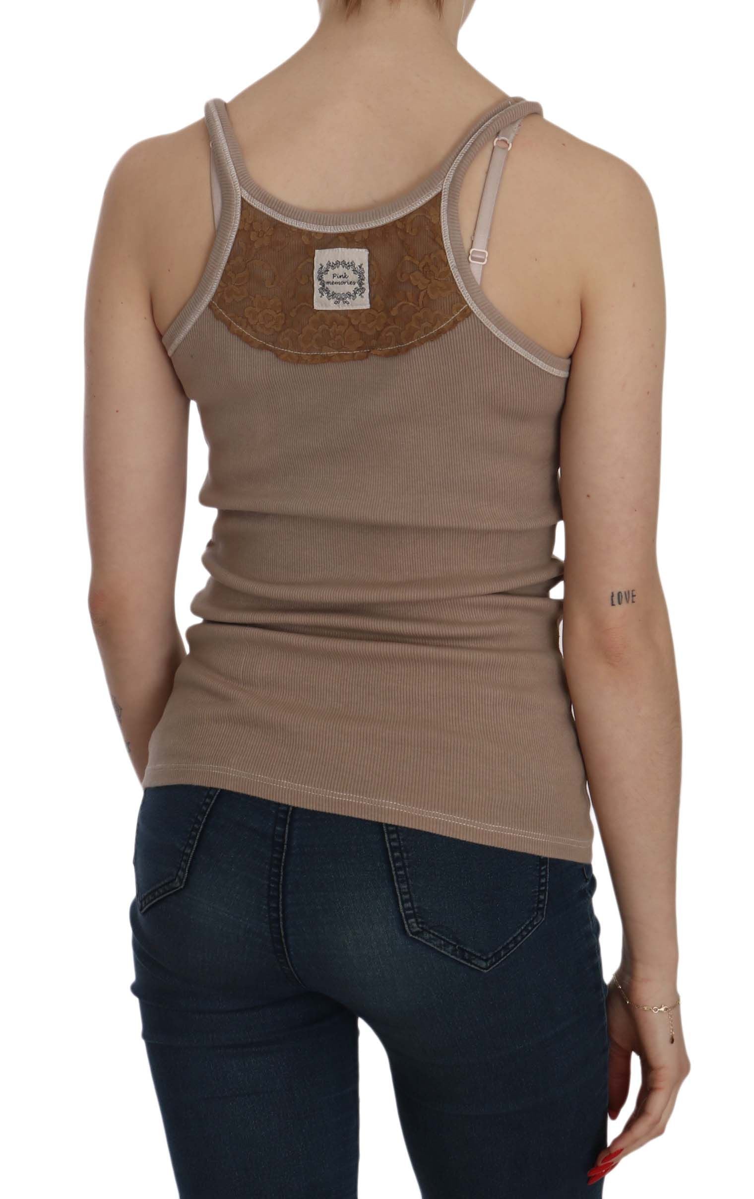 PINK MEMORIES Brown Sleeveless Spaghetti Strap Tank Blouse PINK MEMORIES