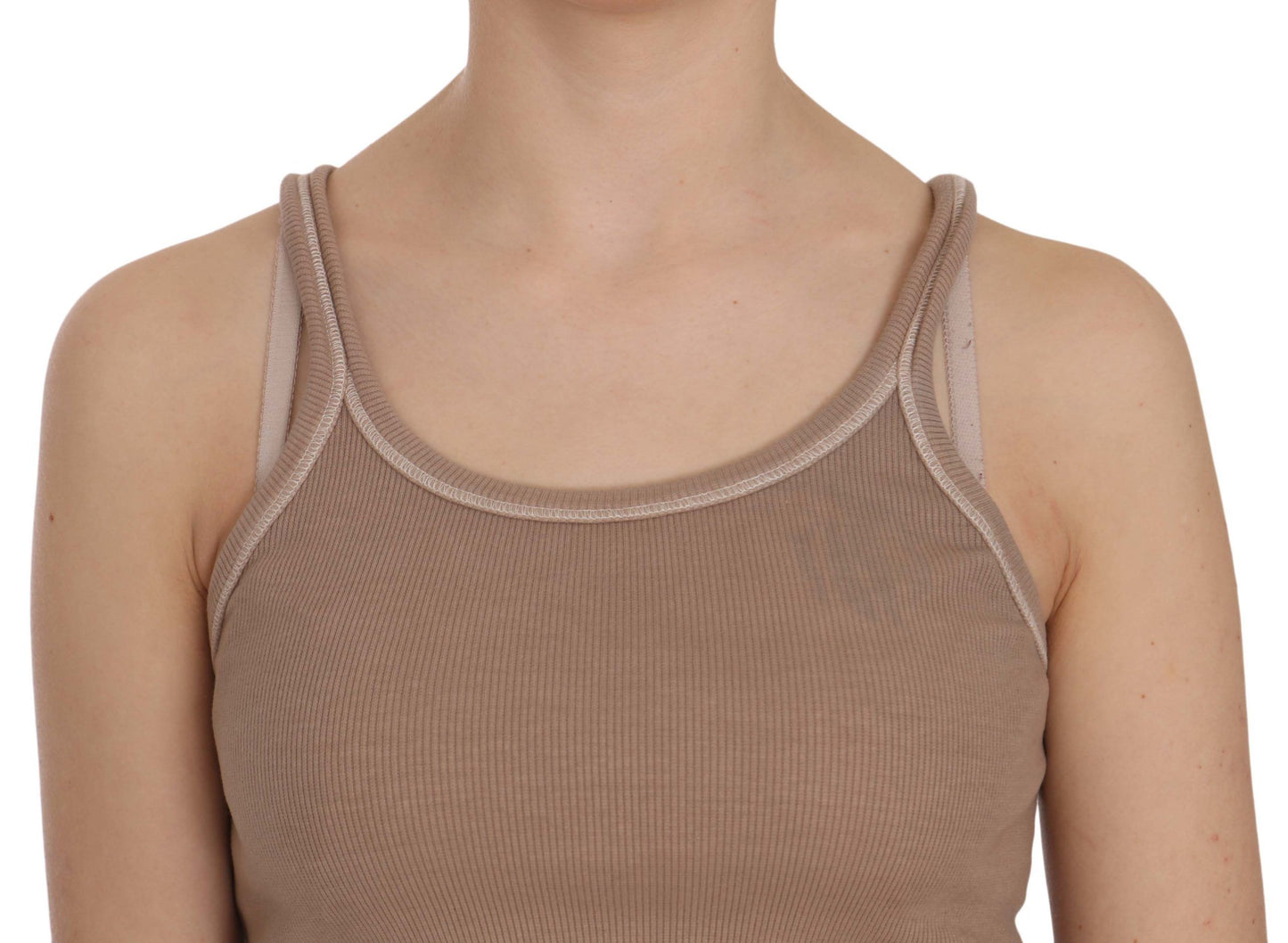 PINK MEMORIES Brown Sleeveless Spaghetti Strap Tank Blouse PINK MEMORIES