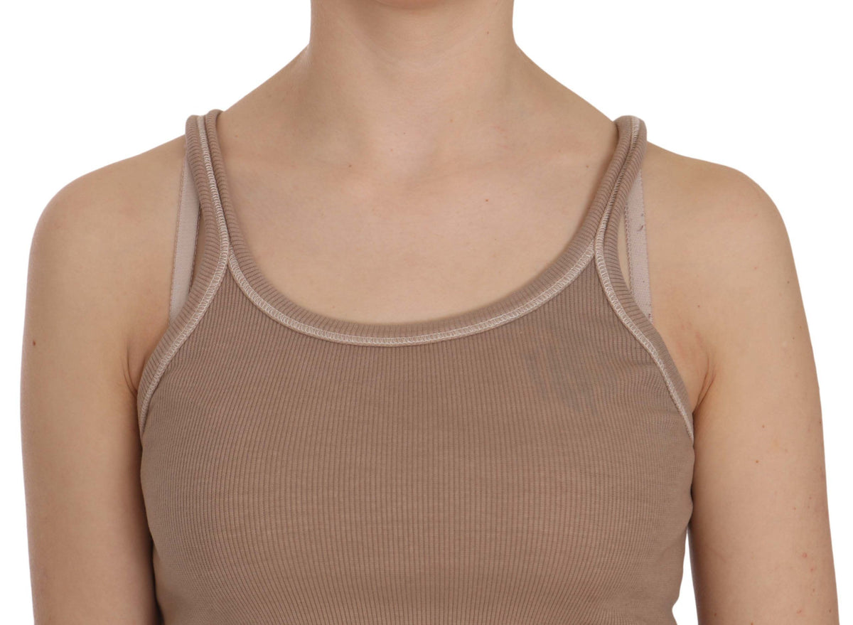 PINK MEMORIES Brown Sleeveless Spaghetti Strap Tank Blouse