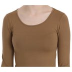 GF Ferre Brown Long Round Neck Sleeve Fitted Shirt Tops Blouse