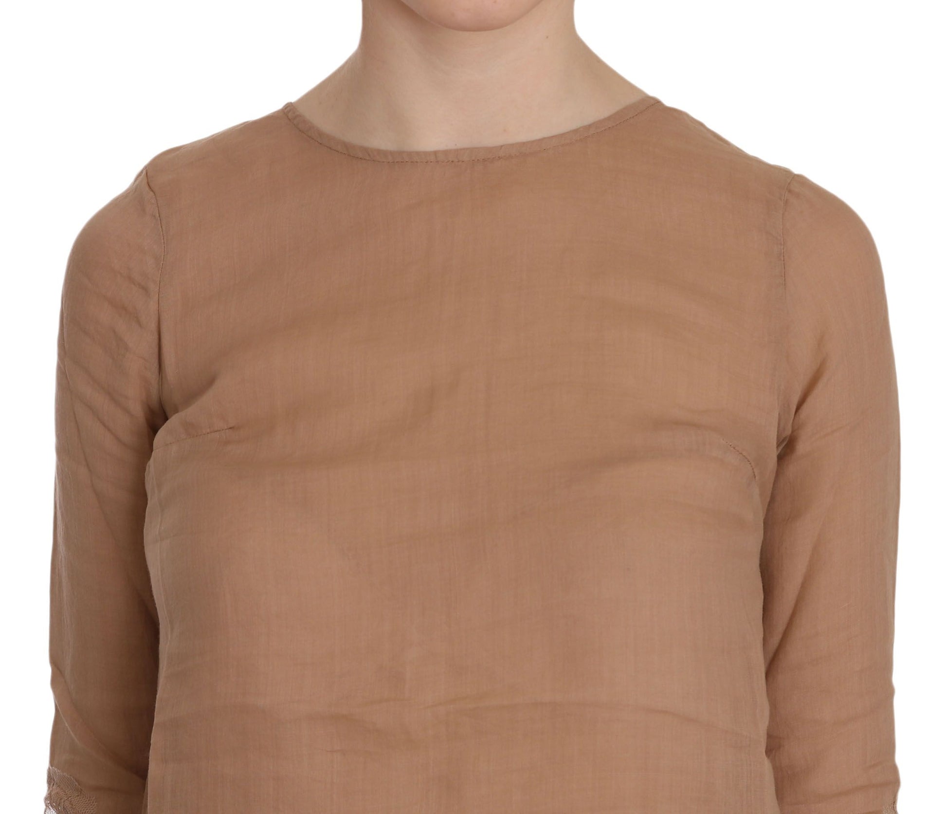 PINK MEMORIES Brown 3/4 Sleeve Crewneck Shift Mini Dress PINK MEMORIES