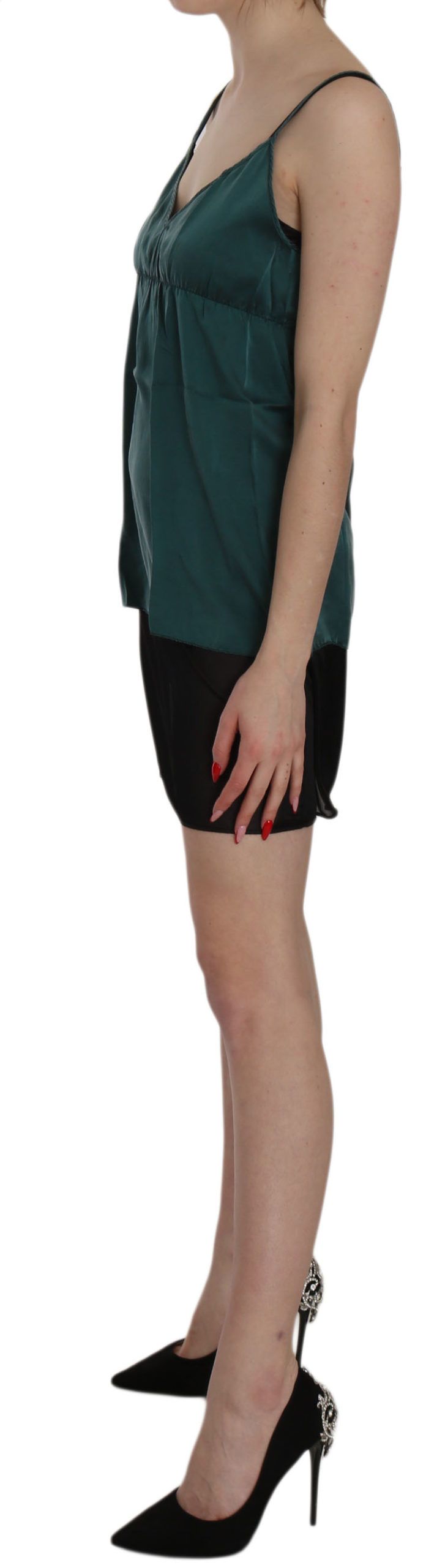 PINK MEMORIES Silk Green Spaghetti Strap Shift Mini Dress PINK MEMORIES