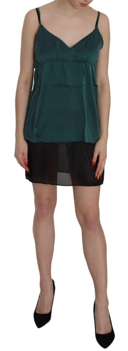 PINK MEMORIES Silk Green Spaghetti Strap Shift Mini Dress PINK MEMORIES