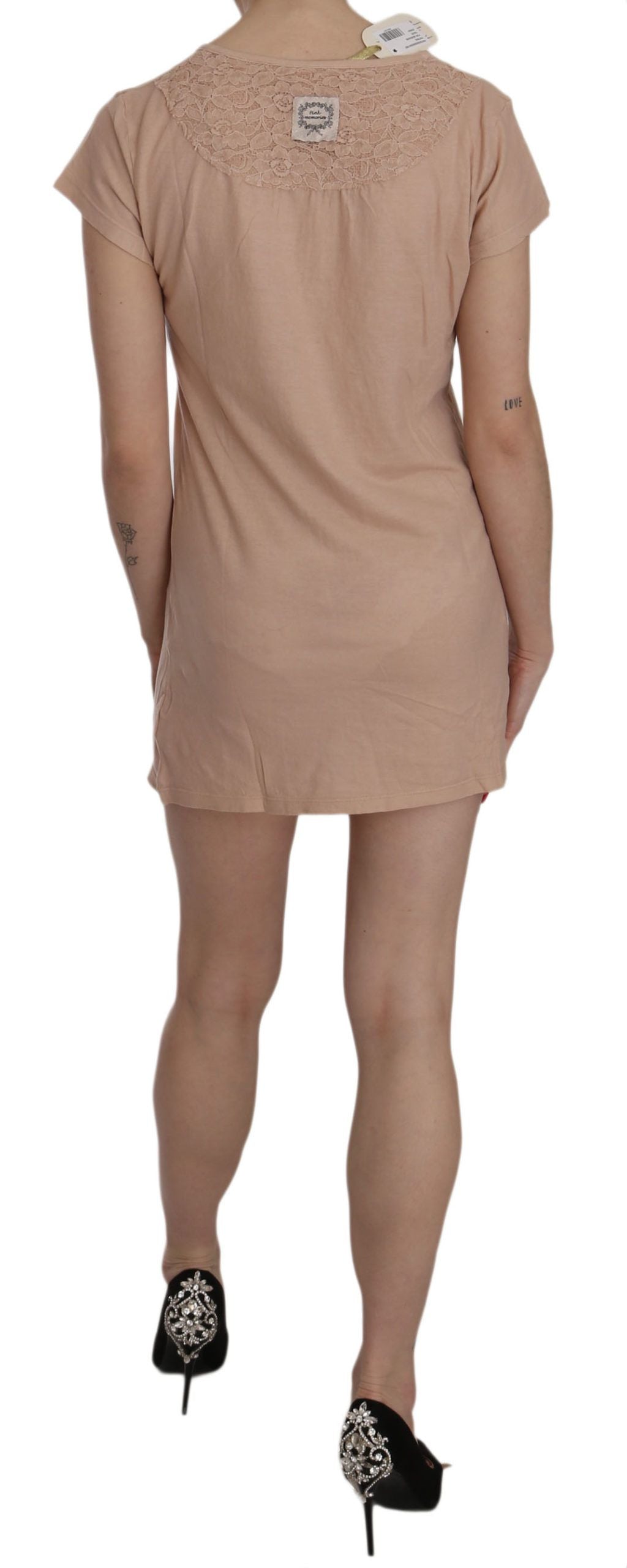 PINK MEMORIES Pink Lace Short Sleeve Shift Mini Dress PINK MEMORIES