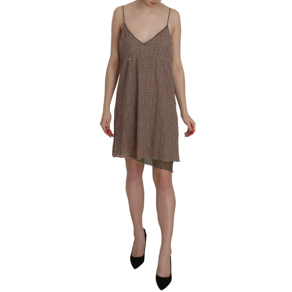 PINK MEMORIES Cotton Green Spaghetti Strap A-line Mini Dress
