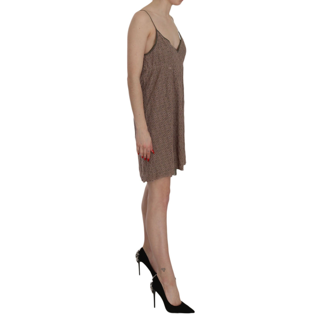 PINK MEMORIES Cotton Green Spaghetti Strap A-line Mini Dress