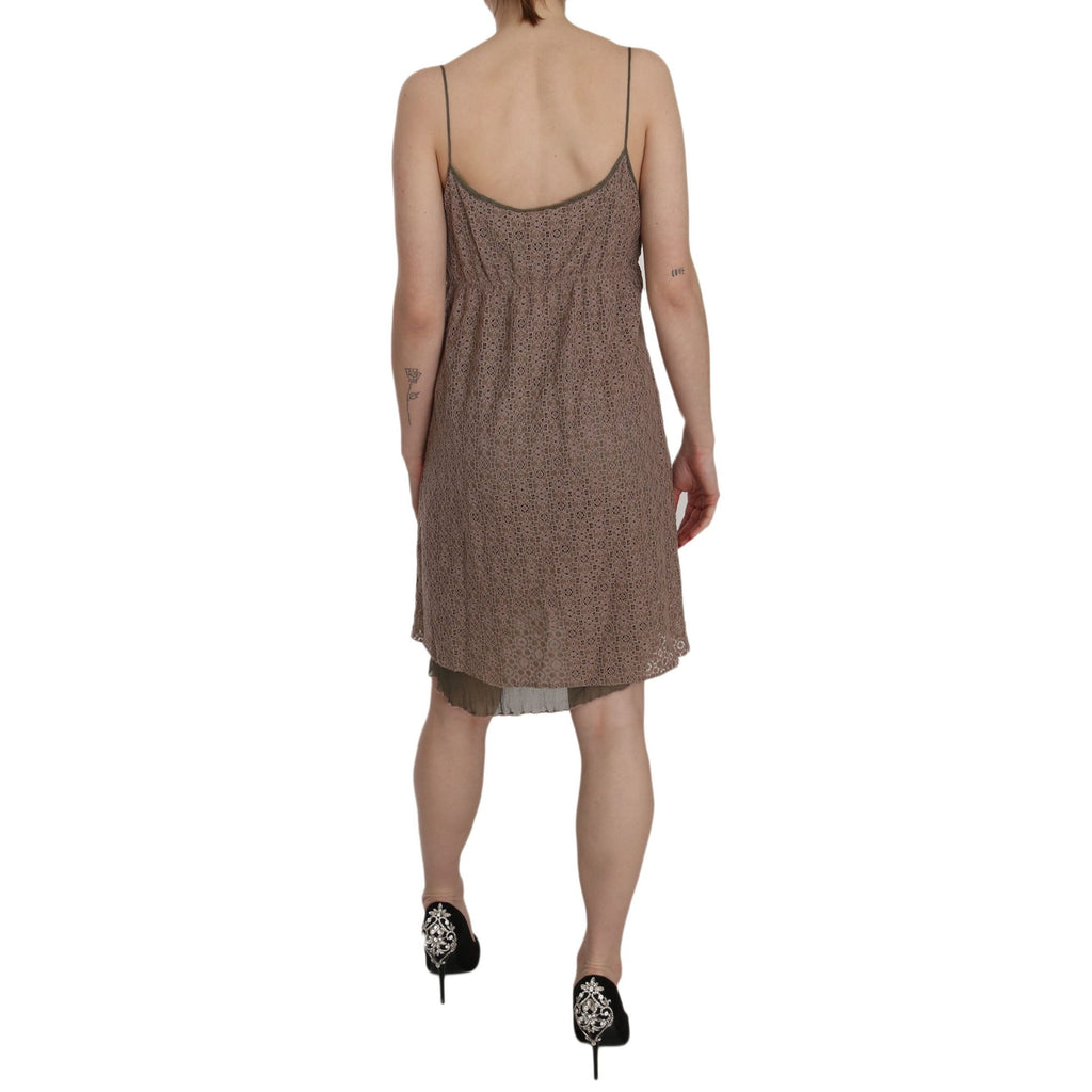 PINK MEMORIES Cotton Green Spaghetti Strap A-line Mini Dress
