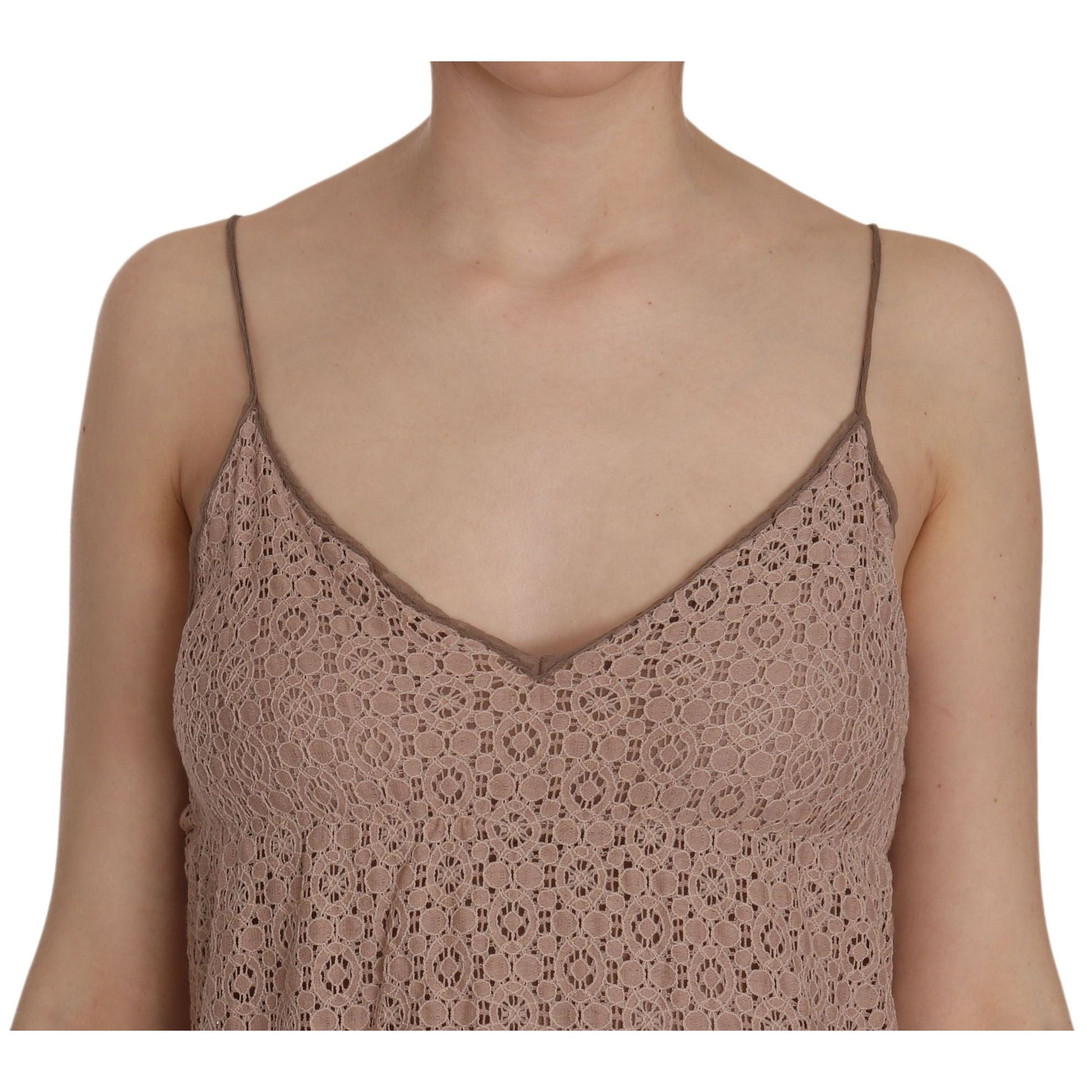 PINK MEMORIES Beige Spaghetti Strap A-line Mini Cotton Dress PINK MEMORIES