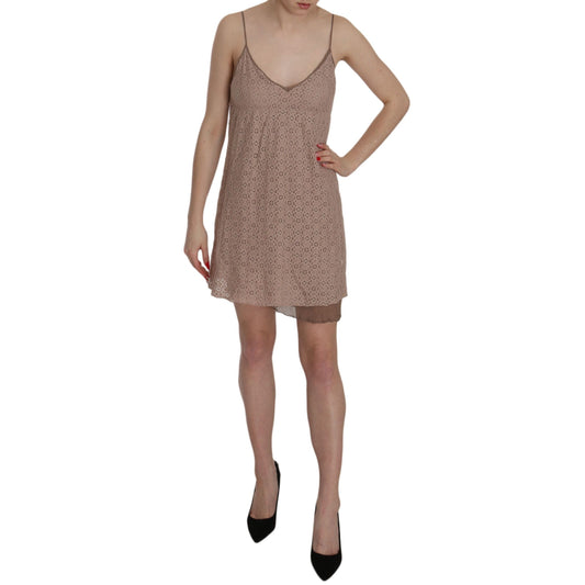 PINK MEMORIES Beige Spaghetti Strap A-line Mini Cotton Dress PINK MEMORIES