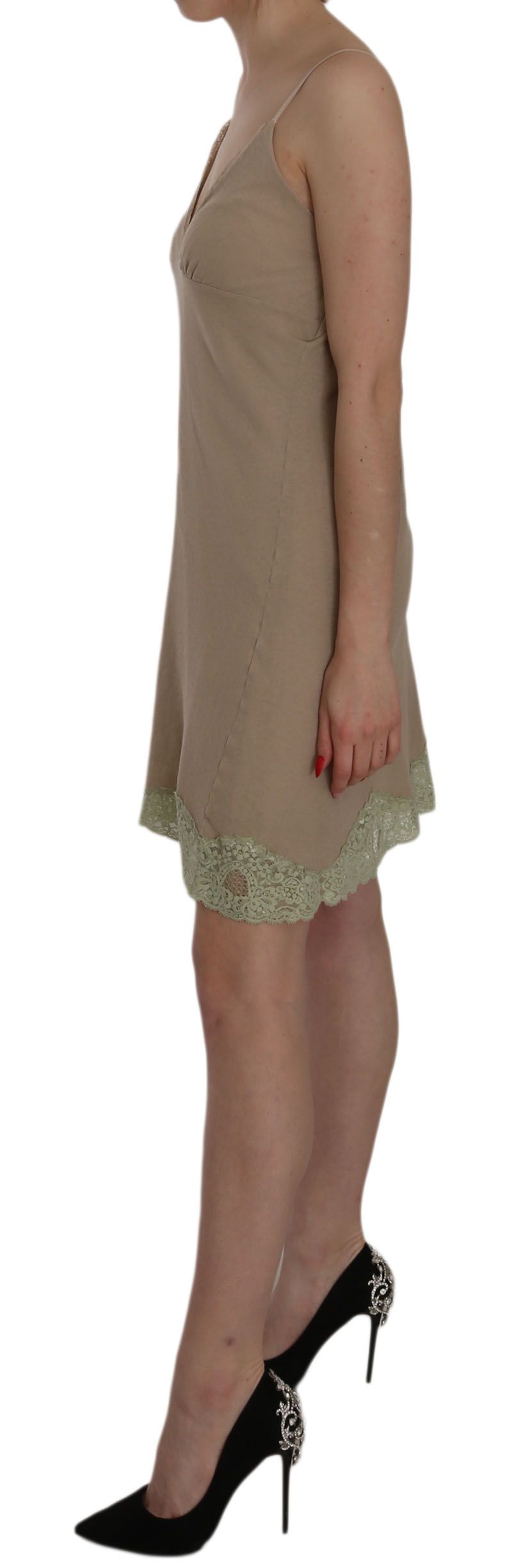 PINK MEMORIES Beige Lace Spaghetti Strap Mini Cotton Dress PINK MEMORIES