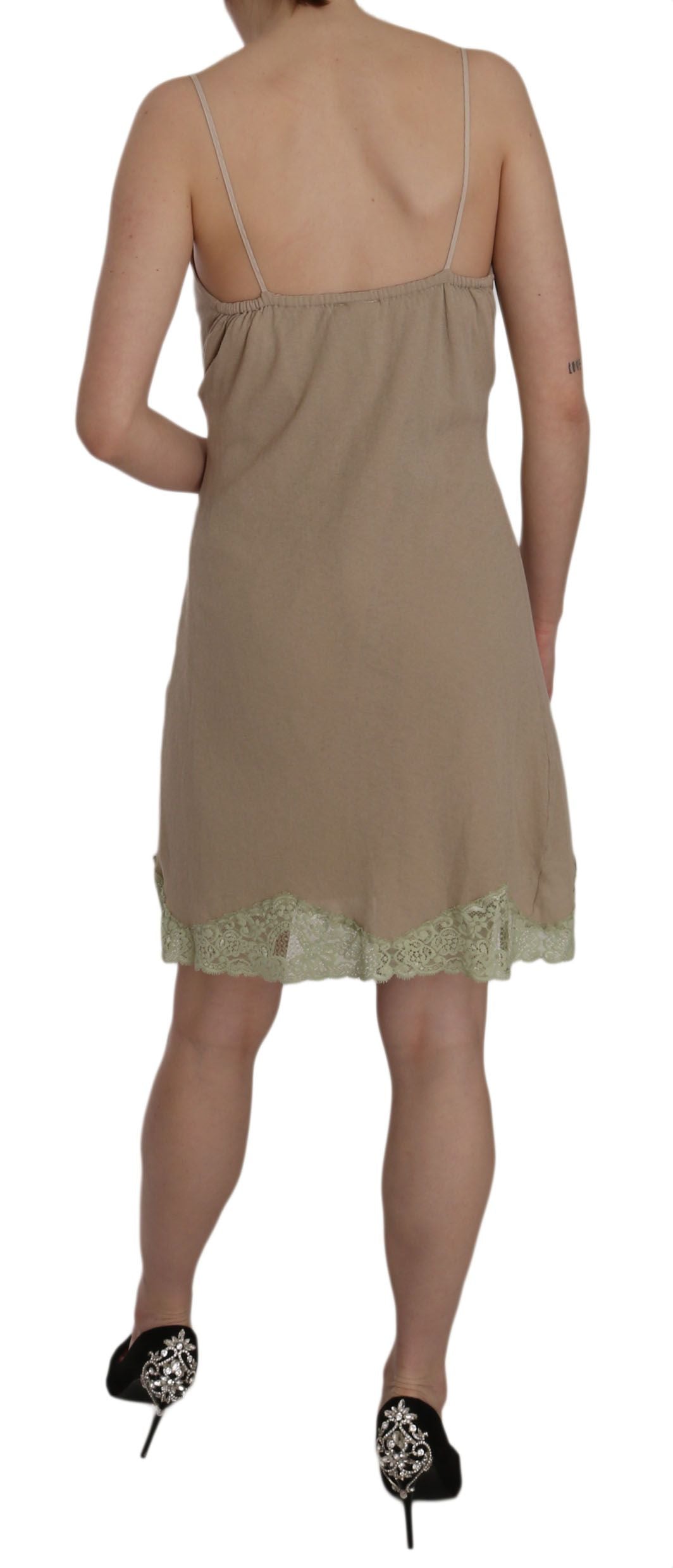 PINK MEMORIES Beige Lace Spaghetti Strap Mini Cotton Dress PINK MEMORIES