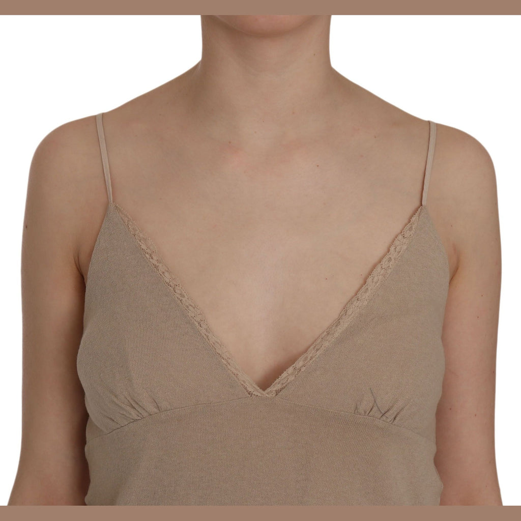 PINK MEMORIES Beige Lace Spaghetti Strap Mini Cotton Dress
