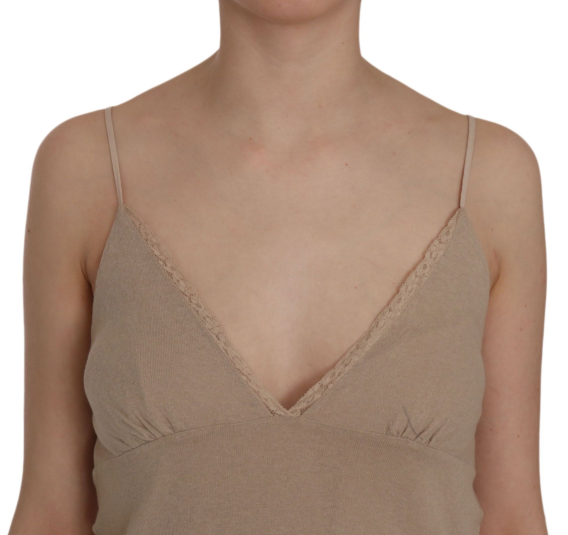 PINK MEMORIES Beige Lace Spaghetti Strap Mini Cotton Dress PINK MEMORIES