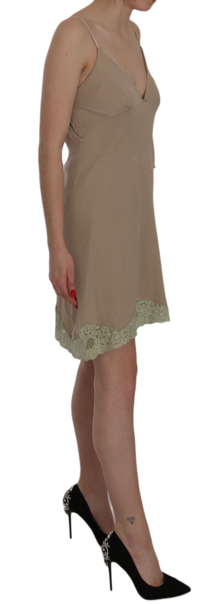PINK MEMORIES Beige Lace Spaghetti Strap Mini Cotton Dress PINK MEMORIES