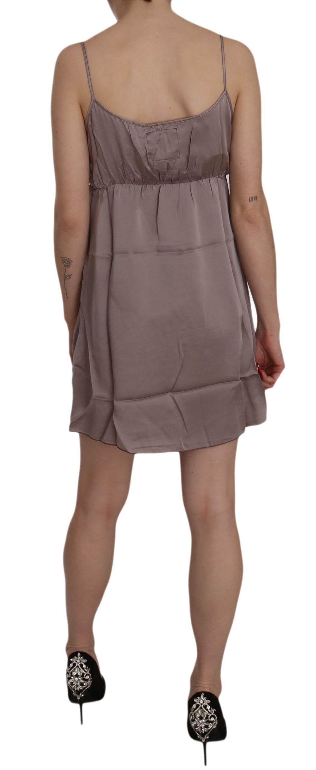 PINK MEMORIES Purple Spaghetti A-line Mini Silk Dress PINK MEMORIES