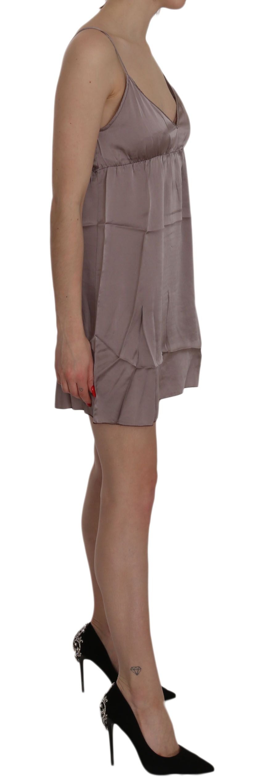 PINK MEMORIES Purple Spaghetti A-line Mini Silk Dress PINK MEMORIES