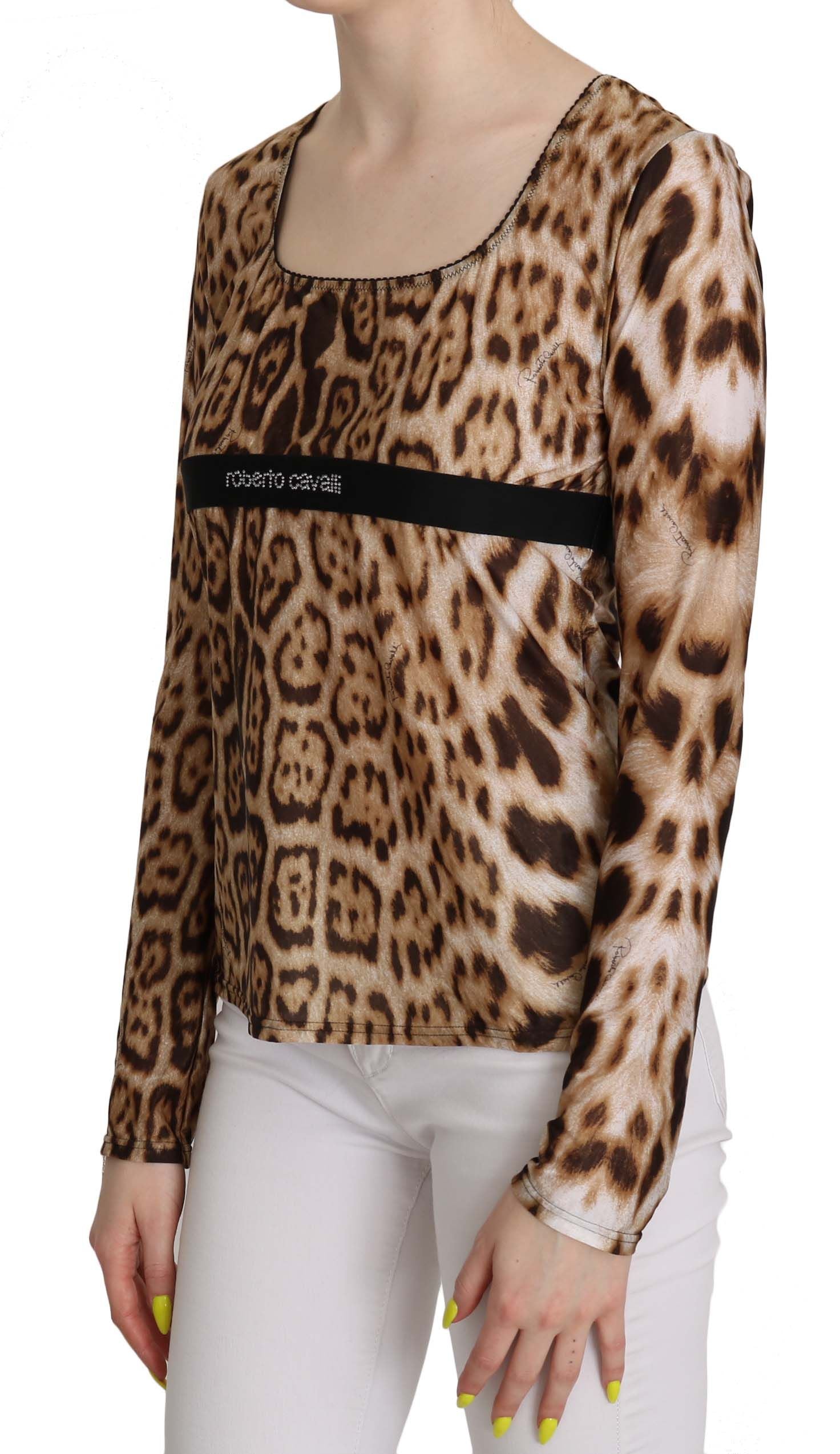 Roberto Cavalli Brown Round Neck Leopard Women Top Blouse Roberto Cavalli