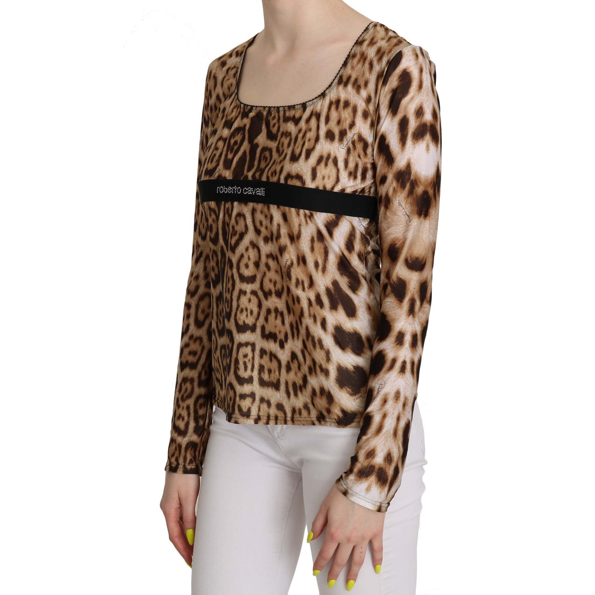 Roberto Cavalli Brown Round Neck Leopard Women Top Blouse
