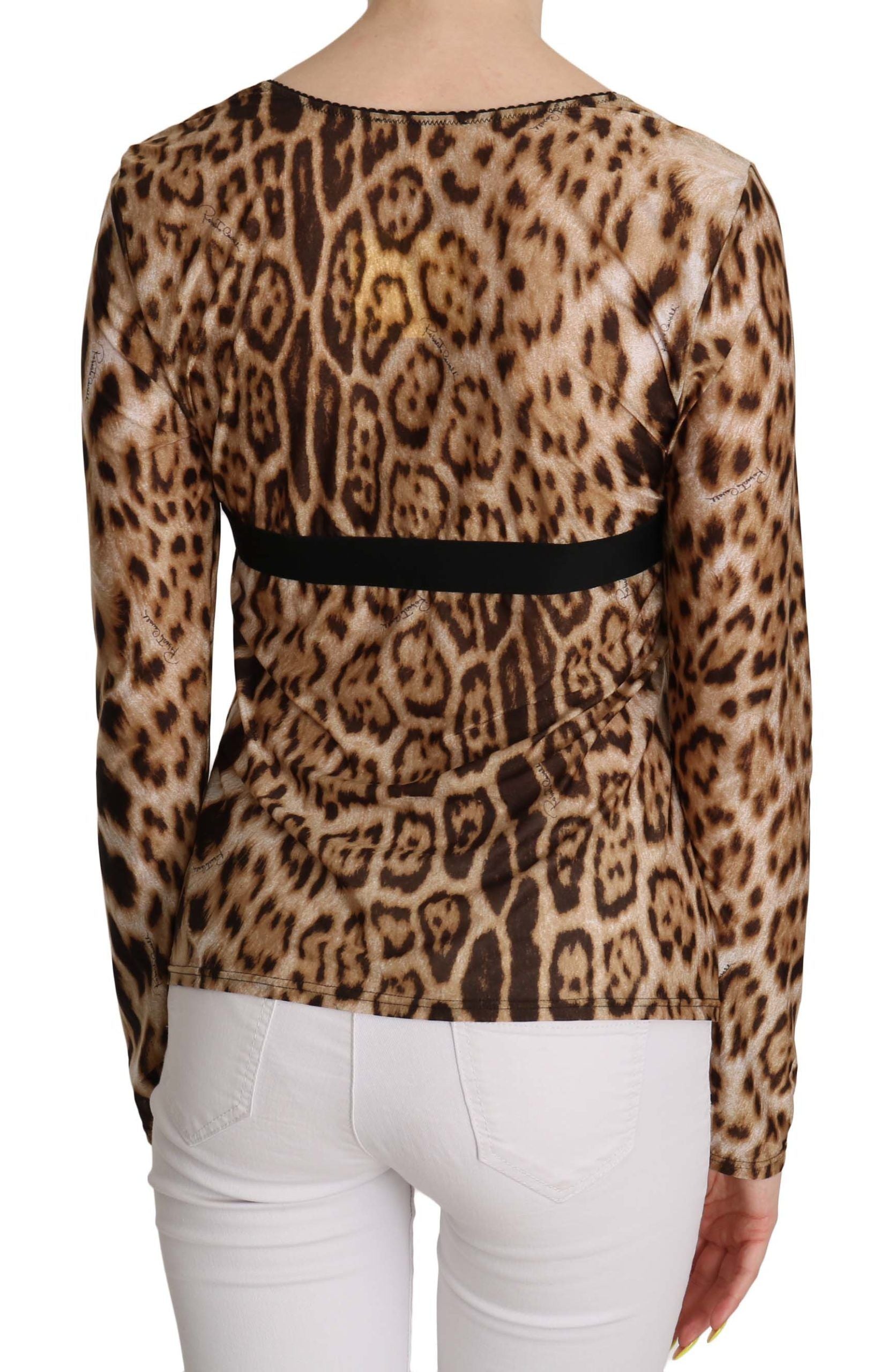 Roberto Cavalli Brown Round Neck Leopard Women Top Blouse Roberto Cavalli