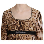Roberto Cavalli Brown Round Neck Leopard Women Top Blouse
