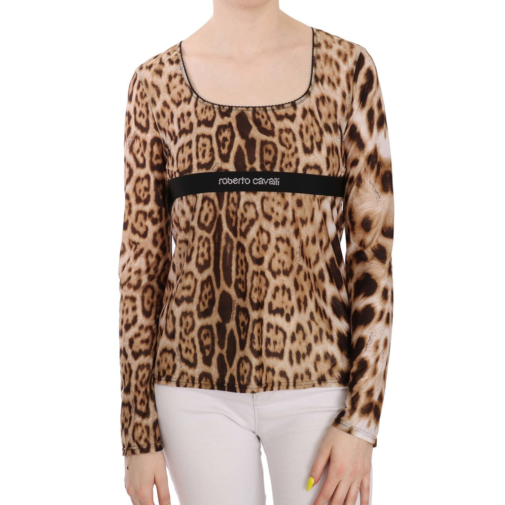 Roberto Cavalli Brown Round Neck Leopard Women Top Blouse