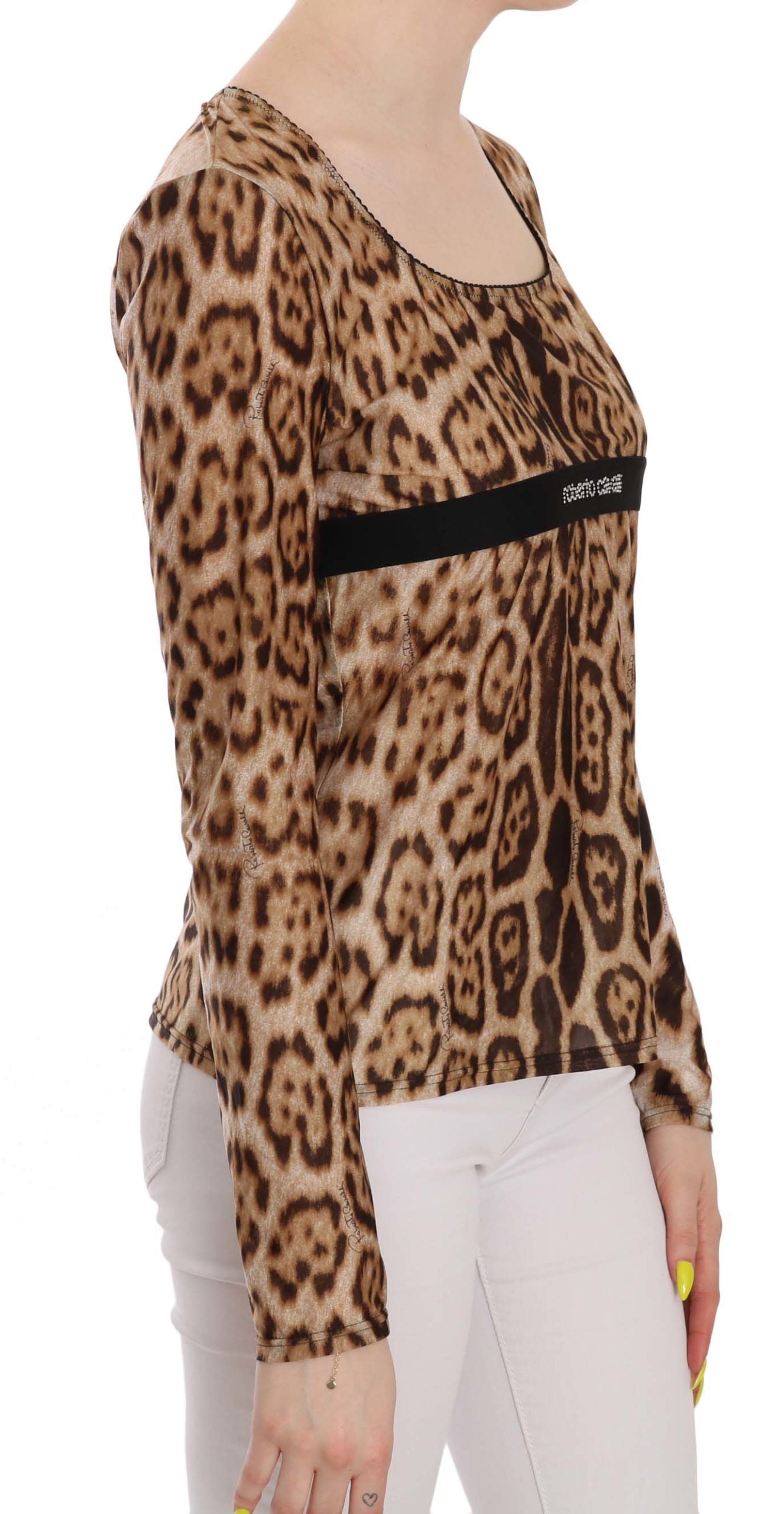 Roberto Cavalli Brown Round Neck Leopard Women Top Blouse Roberto Cavalli