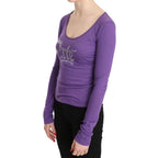 Purple Exte Crystal Embellished Long Sleeve Top Blouse