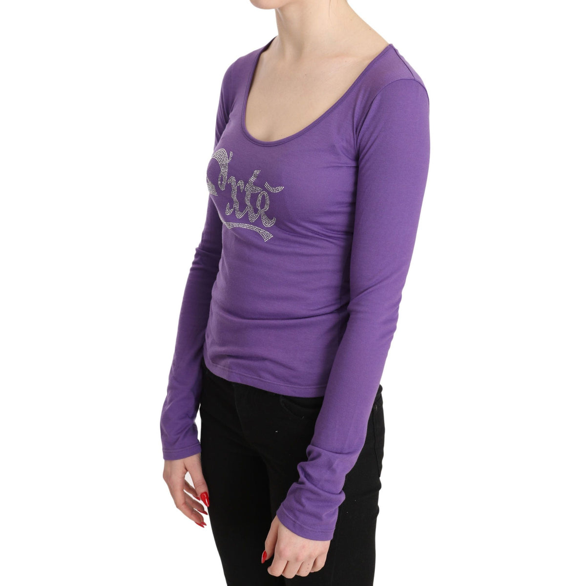 Purple Exte Crystal Embellished Long Sleeve Top Blouse