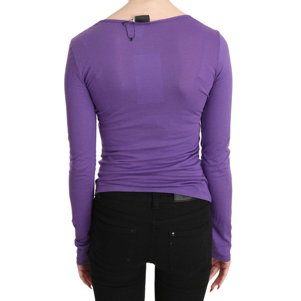 Purple Exte Crystal Embellished Long Sleeve Top Blouse
