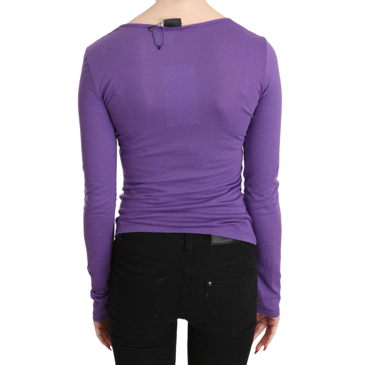 Purple Exte Crystal Embellished Long Sleeve Top Blouse