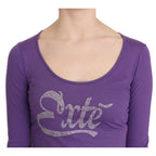Purple Exte Crystal Embellished Long Sleeve Top Blouse