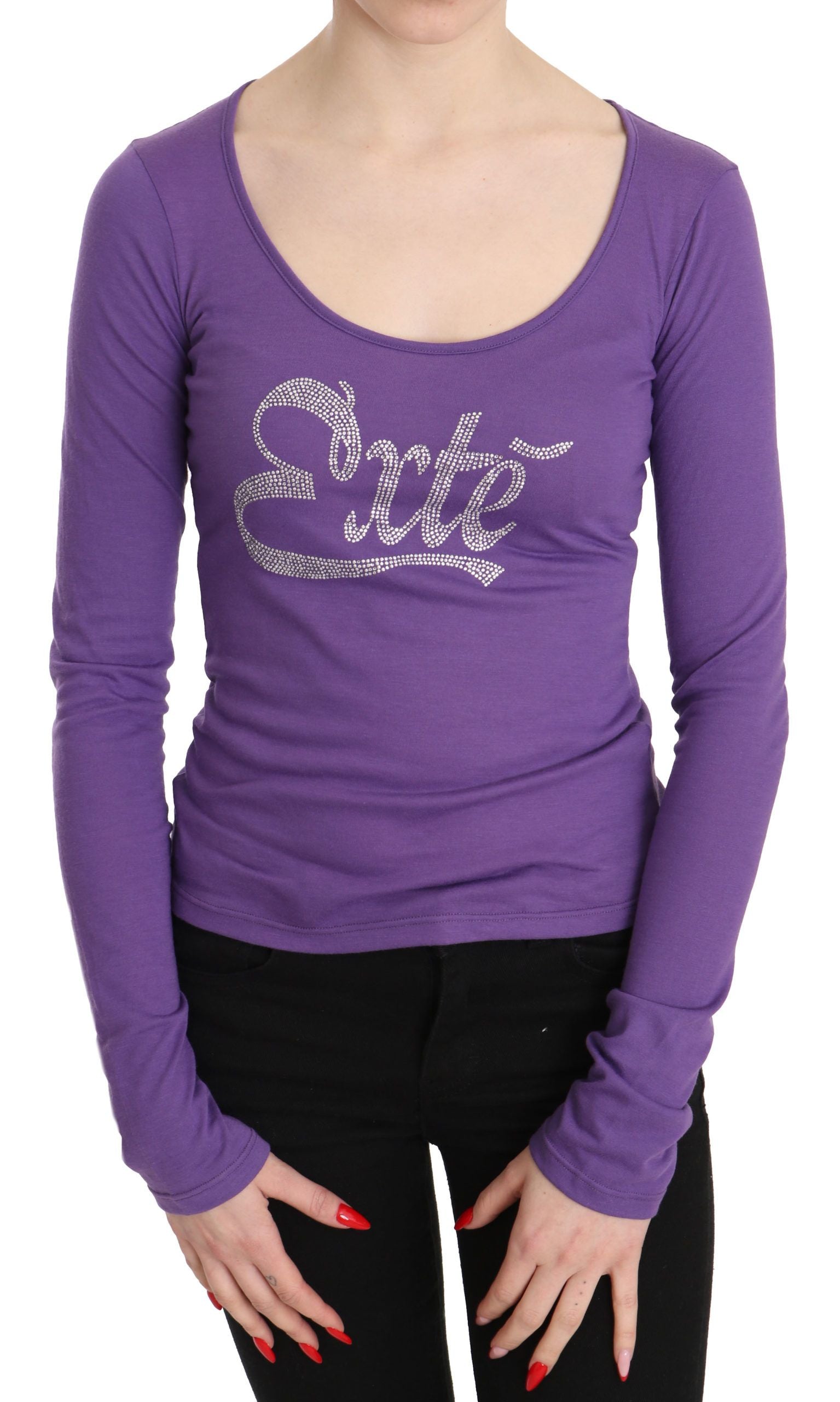 Purple Exte Crystal Embellished Long Sleeve Top Blouse Exte