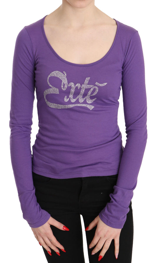 Purple Exte Crystal Embellished Long Sleeve Top Blouse Exte