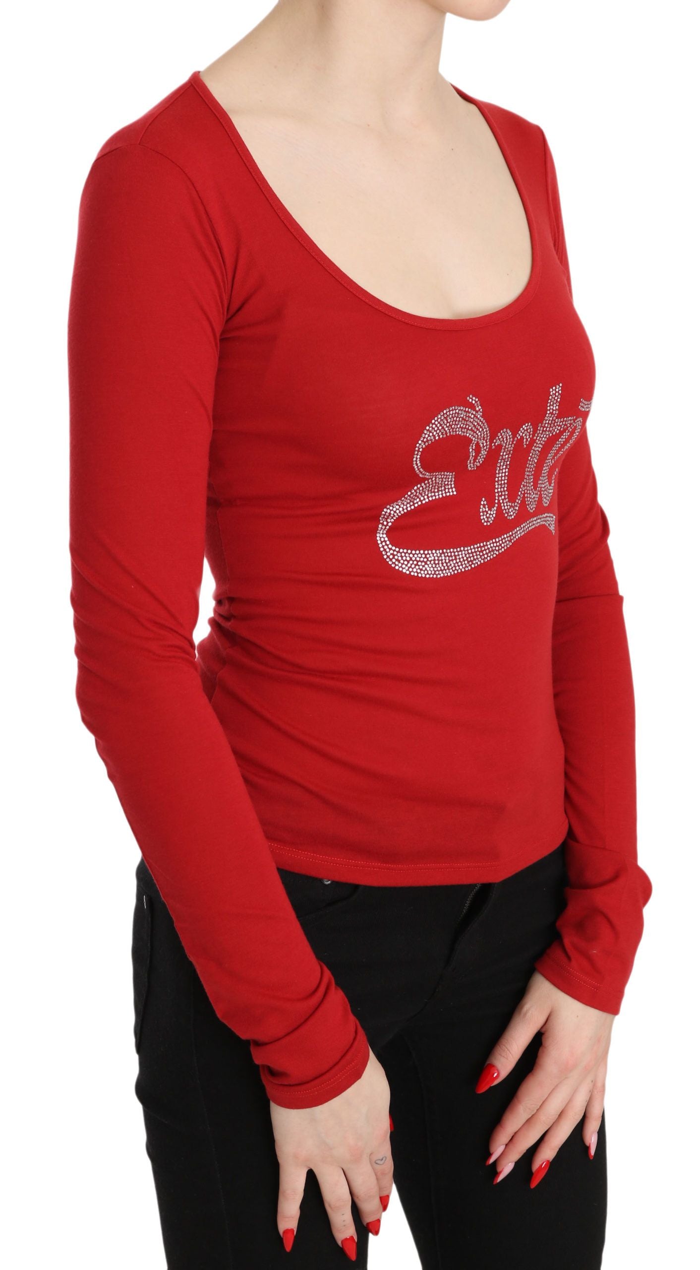 Red Exte Crystal Embellished Long Sleeve Top Blouse Exte
