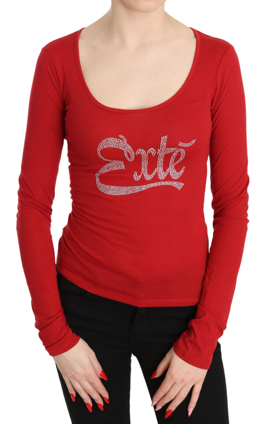 Red Exte Crystal Embellished Long Sleeve Top Blouse Exte