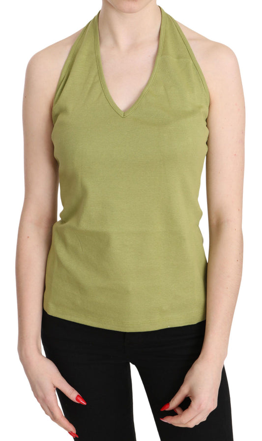 GF Ferre Green Halter Cotton Sleeveless Casual Tank Top Blouse GF Ferre