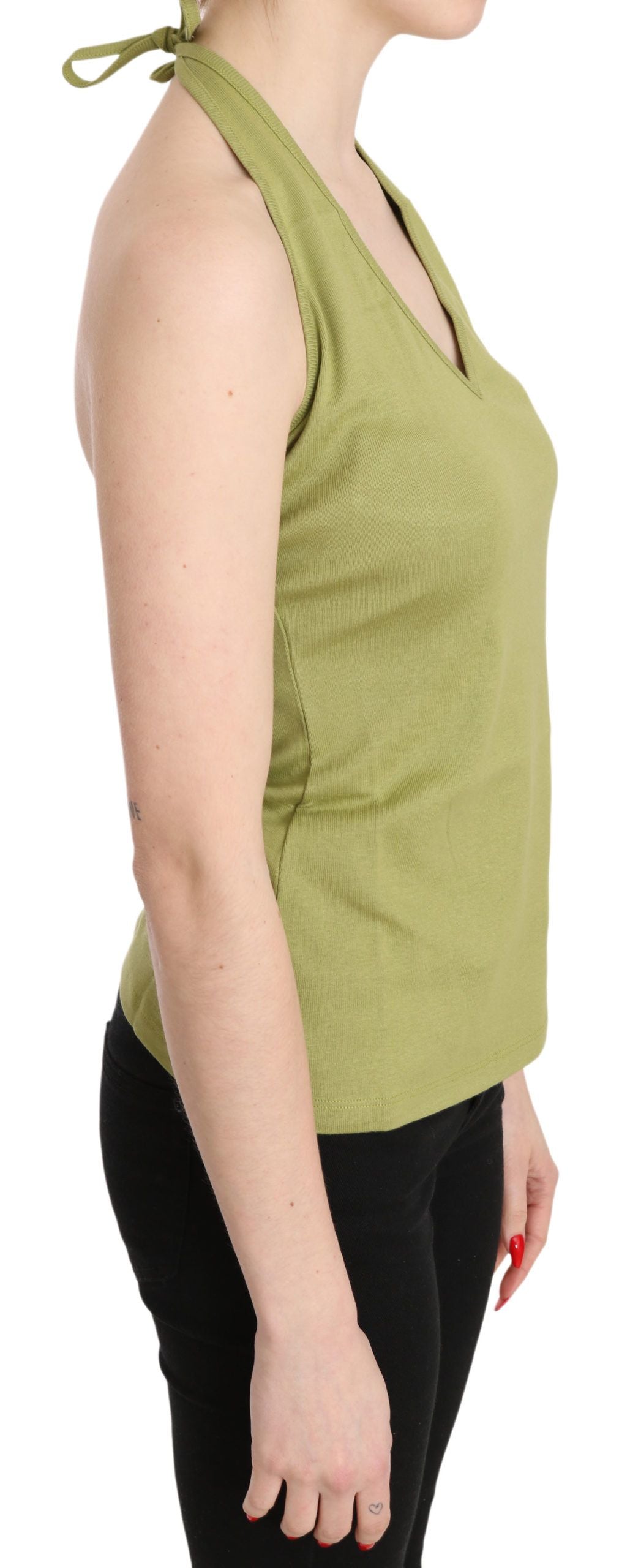 GF Ferre Green Halter Cotton Sleeveless Casual Tank Top Blouse GF Ferre