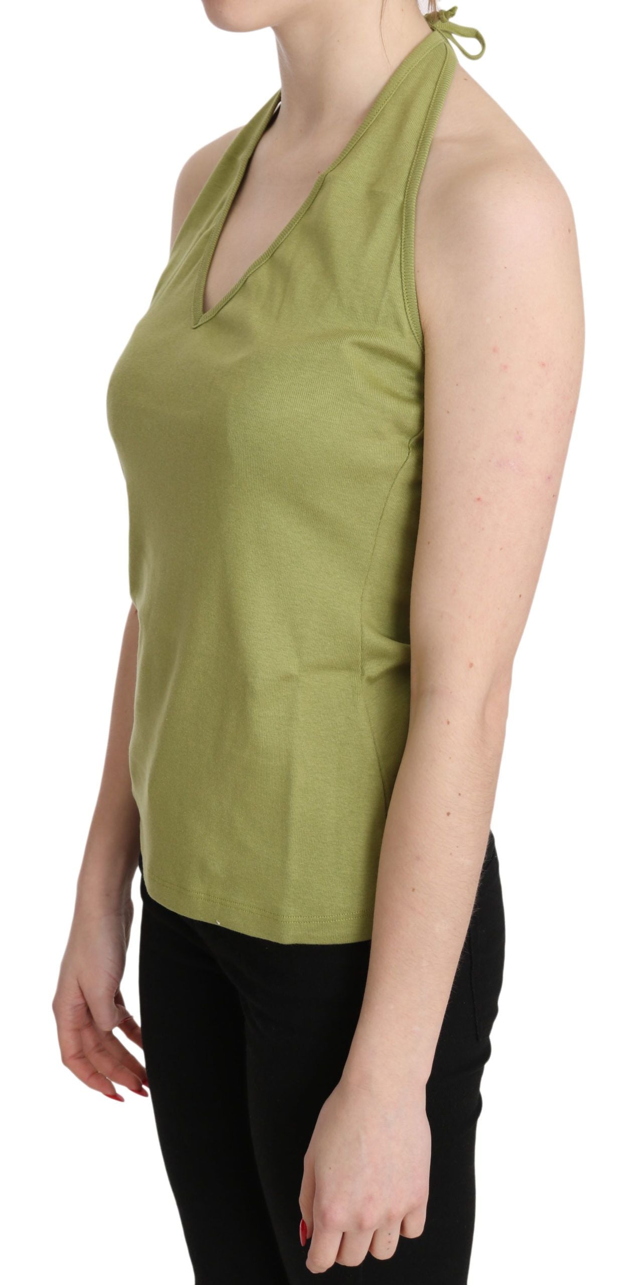 GF Ferre Green Halter Cotton Sleeveless Casual Tank Top Blouse GF Ferre
