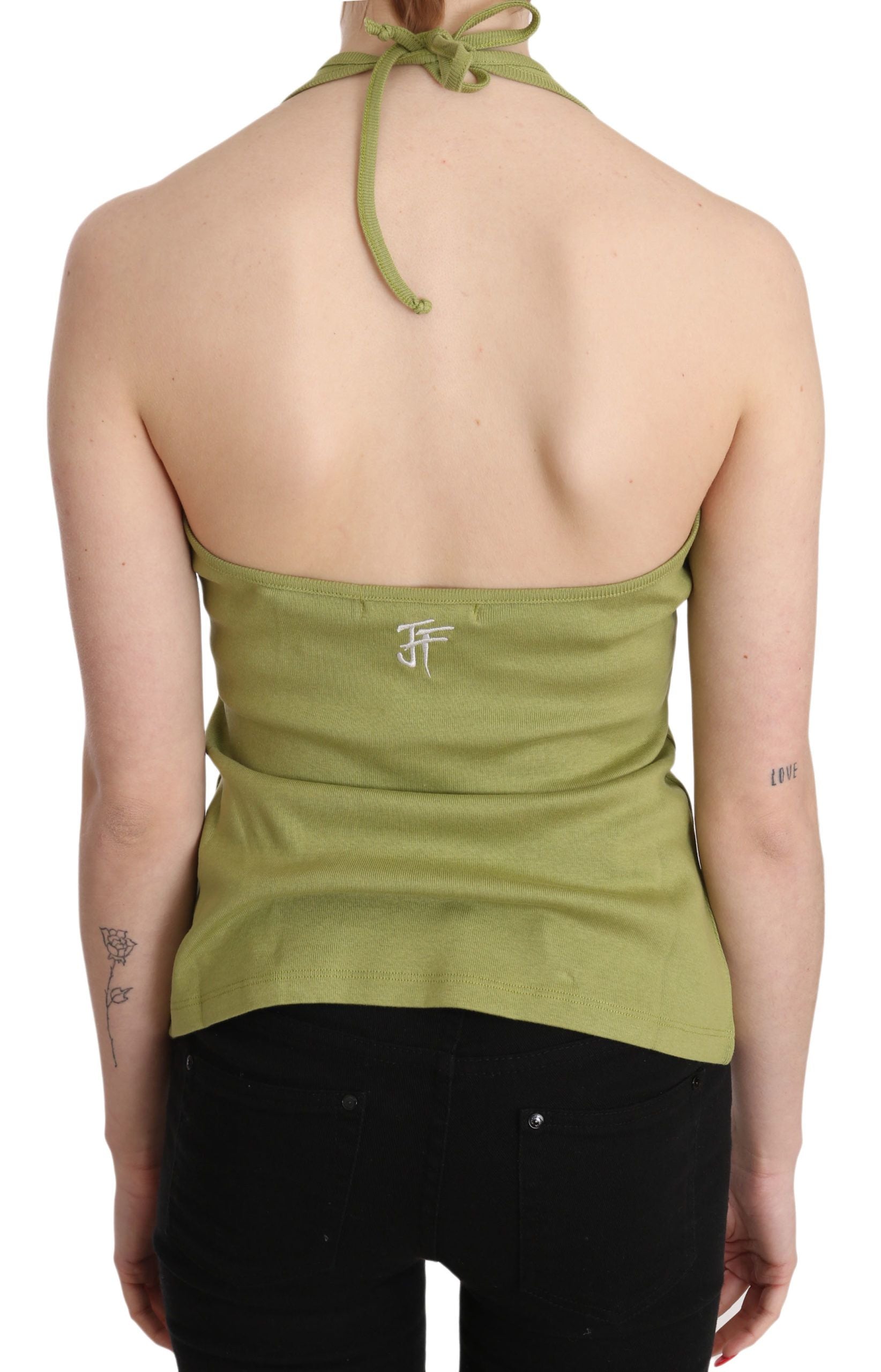 GF Ferre Green Halter Cotton Sleeveless Casual Tank Top Blouse GF Ferre