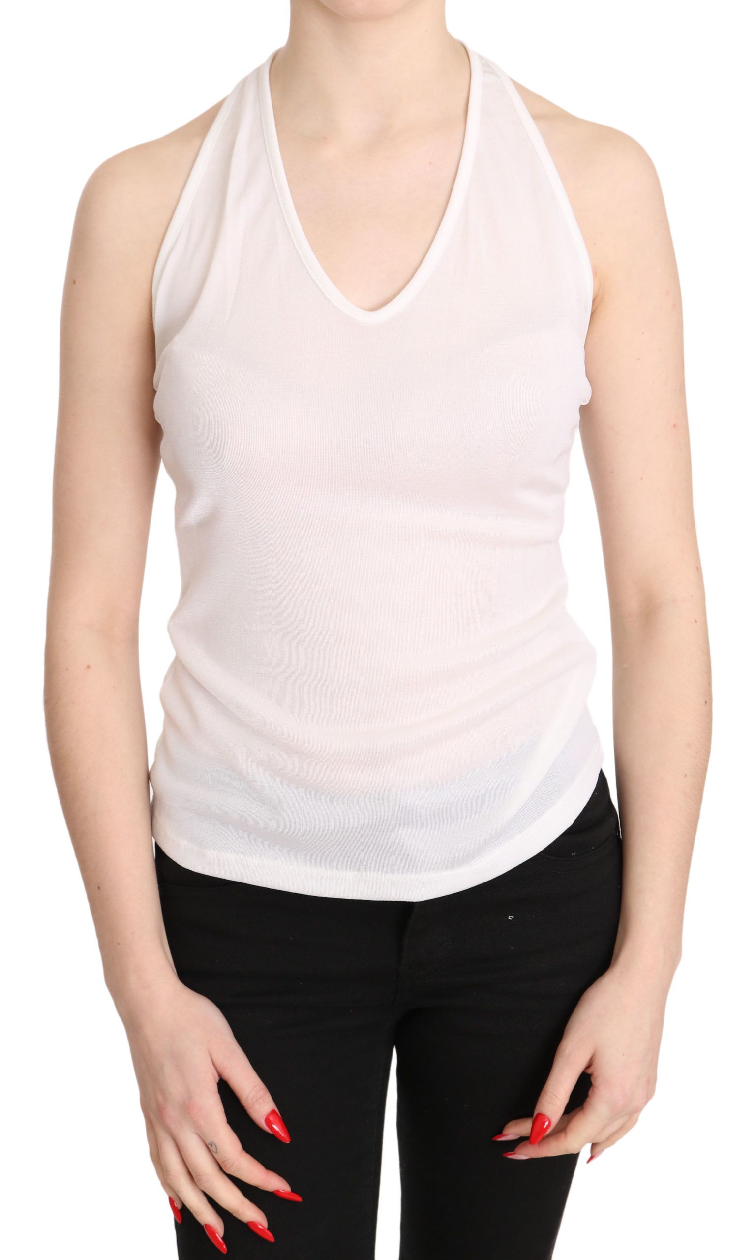 GF Ferre White Halter Cotton Sleeveless Casual Tank Top Blouse GF Ferre