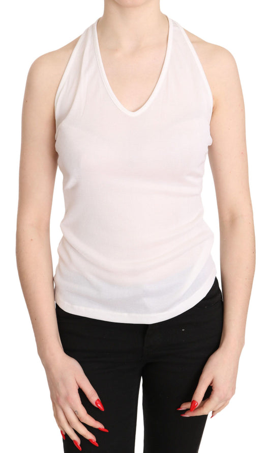 GF Ferre White Halter Cotton Sleeveless Casual Tank Top Blouse GF Ferre