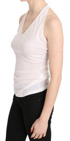GF Ferre White Halter Cotton Sleeveless Casual Tank Top Blouse