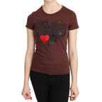 Exte Brown Hearts Printed Round Neck T-shirt Top