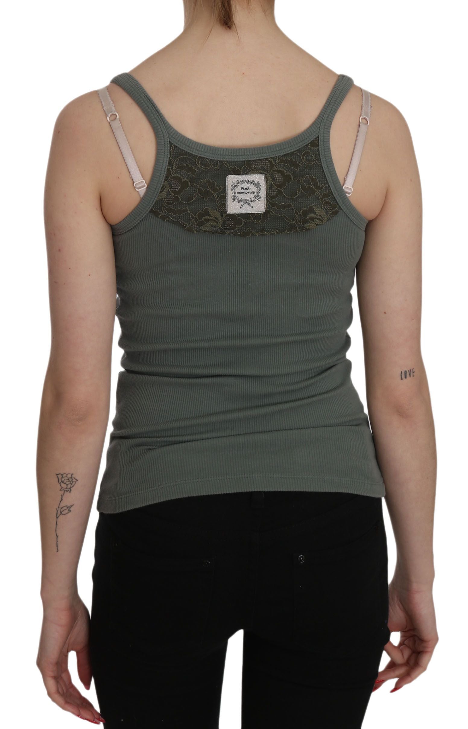 PINK MEMORIES Green Spaghetti Strap Slim Fit Casual Tank Top Blouse PINK MEMORIES