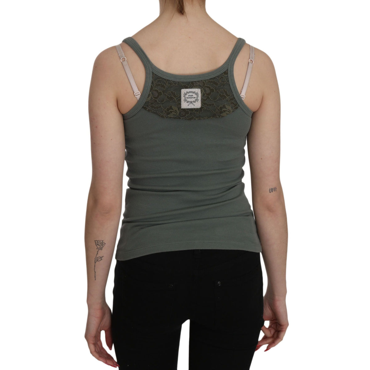 PINK MEMORIES Green Spaghetti Strap Slim Fit Casual Tank Top Blouse