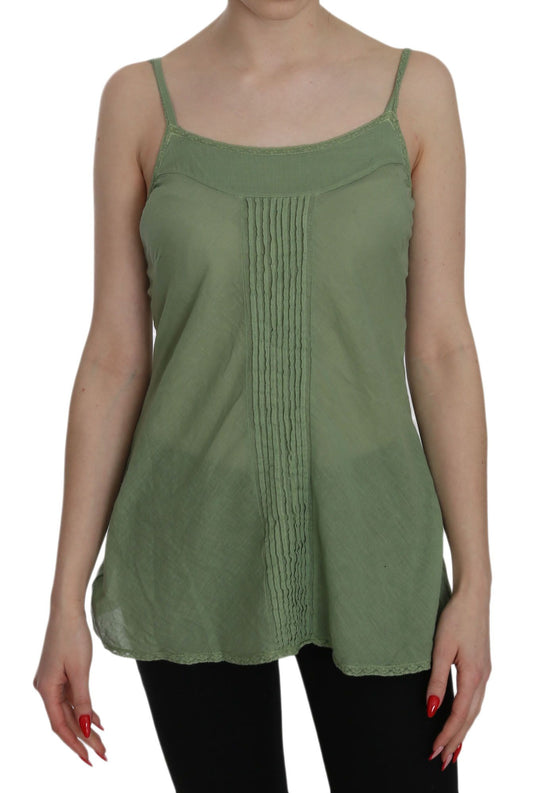 PINK MEMORIES Green Silk Spaghetti Strap Tank Top Blouse PINK MEMORIES